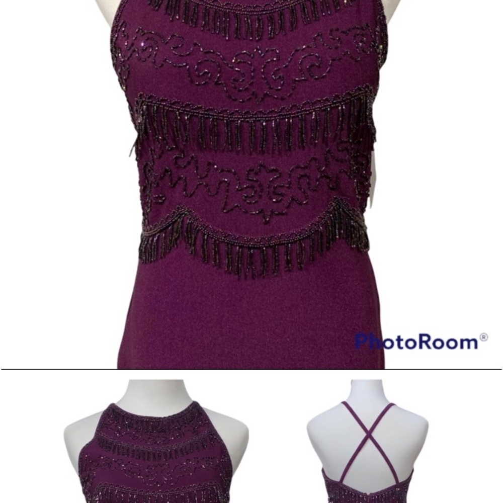 Prom Dress Adrianna Papell Evening PROM Snowball Rib Fringed Dress Plum Sz 6